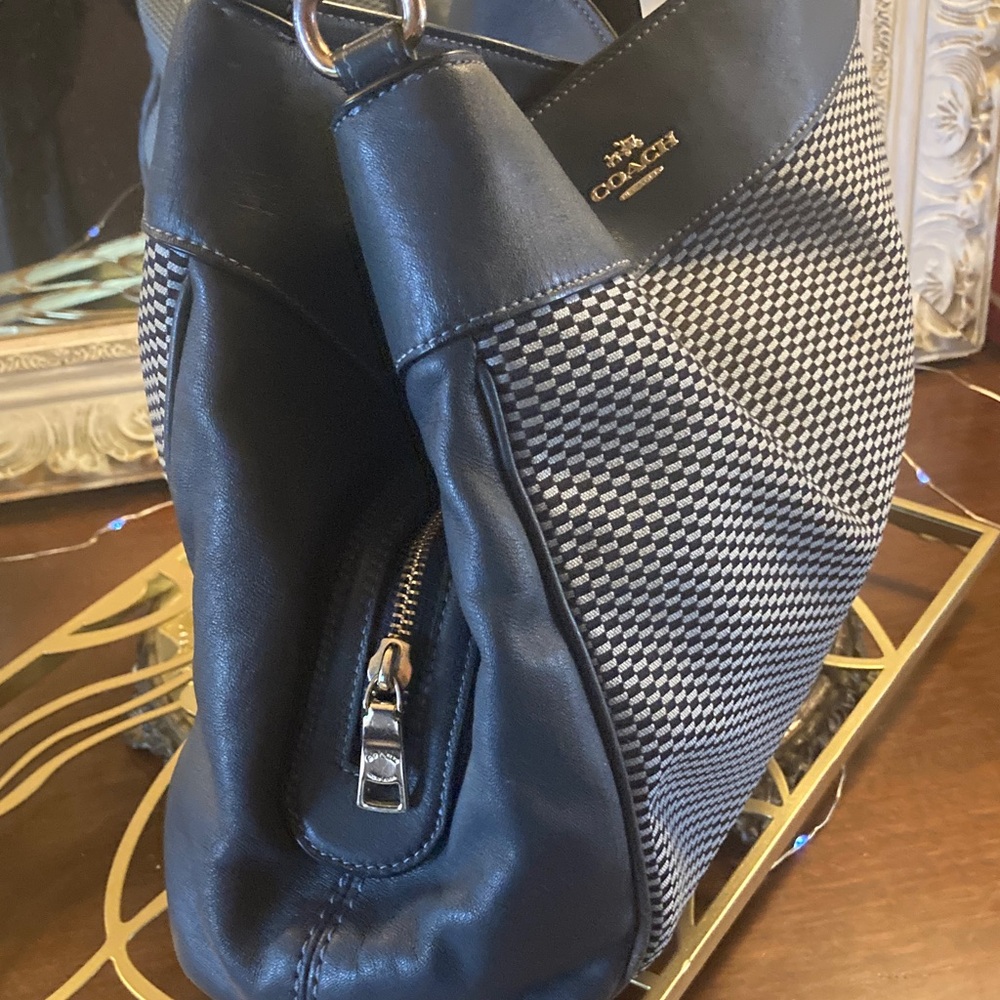 Genuine Coach  Lexy  Legacy Jacquard Blue and Black Checkered Shoulder Bag - Picture 5 of 17